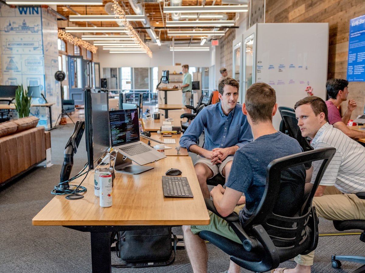 The NAVAM team collaborating at the office